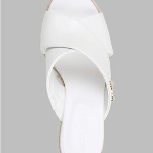 Karl Lagerfeld White Crisscross Slide Mule with Gold Accent